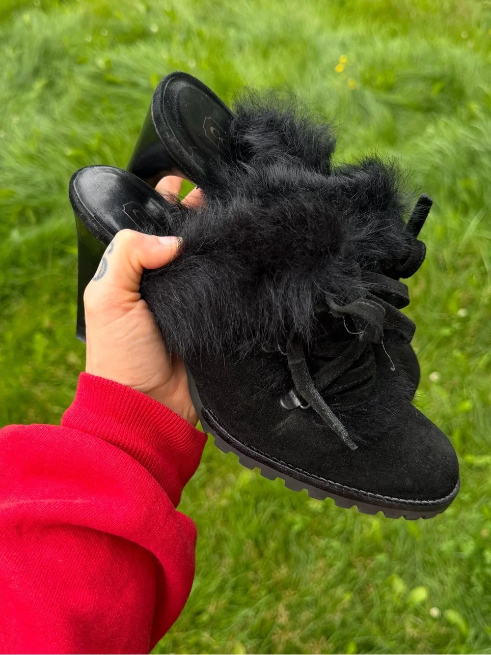 Coach Black Size 7 Fur Suede Lace-Up Mules